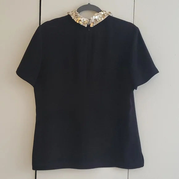 Trina Turk Black Fitted Shirt with White Sequined collar size Large - Picture 3 of 5